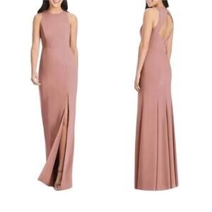 DESSY COLLECTION Cut Out Back Trumpet Gown with Front Slit Desert Rose Pink 18